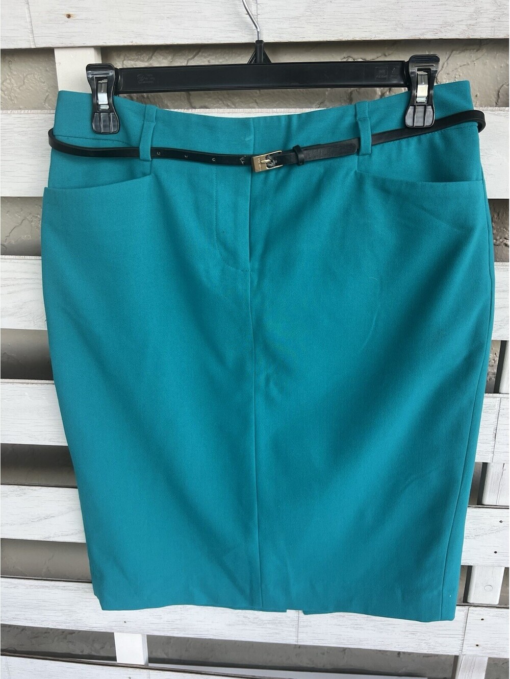 Calvin Klein Teal Blue Straight Pencil Slit Back Skirt Women's 2